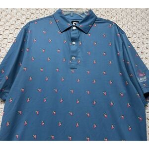 FootJoy Golf Polo Shirt Mens M Blue Pink Lemonade Cocktail Print Short Sleeve
